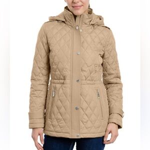 MICHAEL KORS Quilted Hooded Anorak Coat in Khaki Gold Hardware Women’s Sz Med